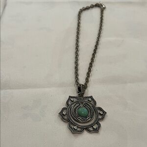 Silver and Green Boho Pendant Necklace